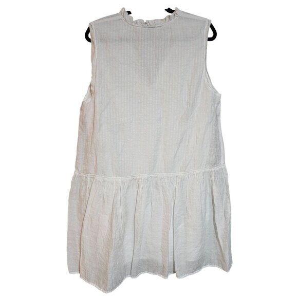H&M Sleeveless Boho Tunic Top Ruffle Collar & Peplum Hem White Size L - Picture 2 of 15